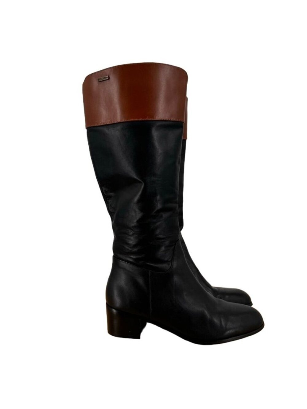 Valdini Womens Daelin Black Brown Leather Boots riding style Block Heel size 9